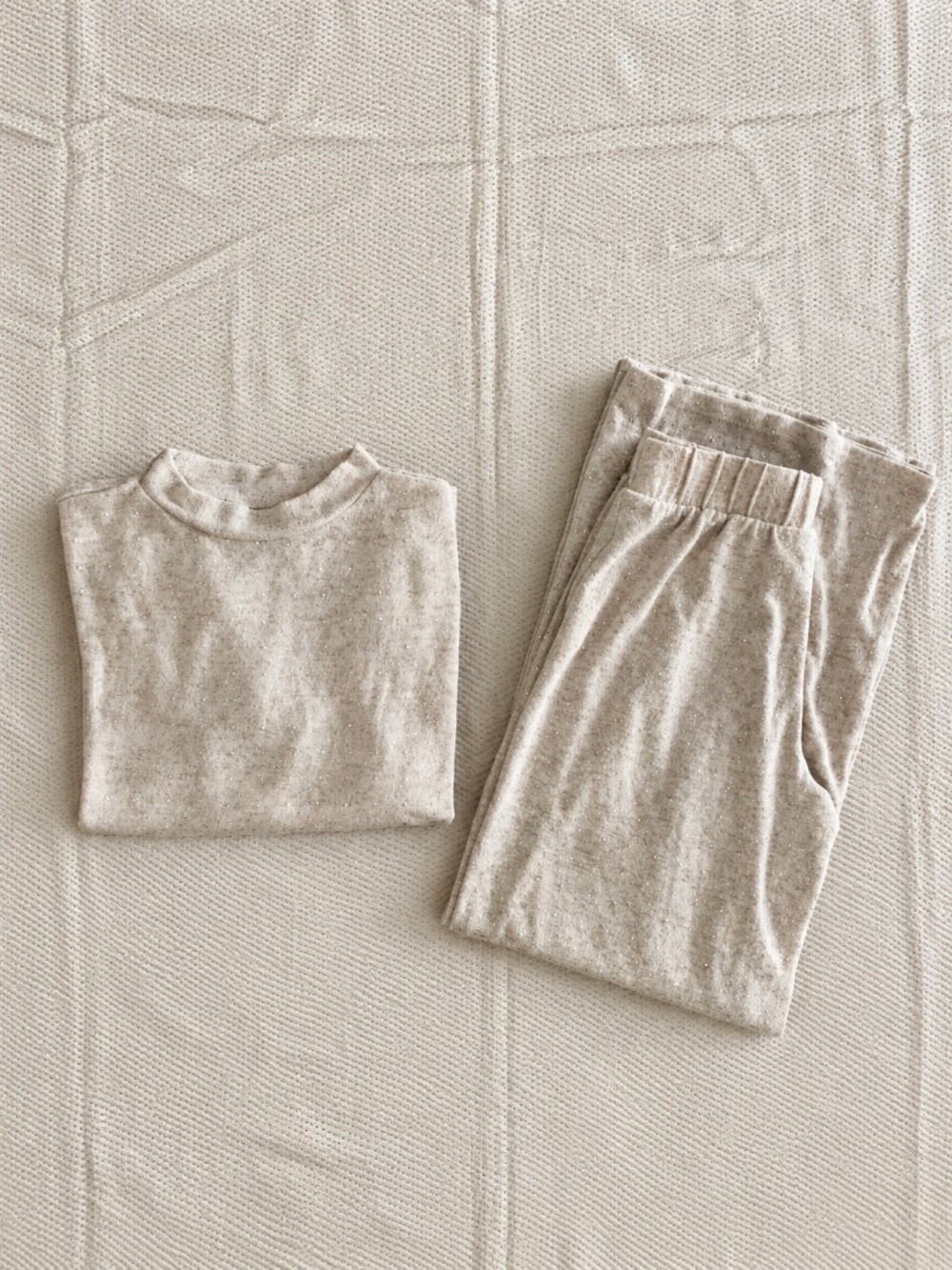 Zara Girls Oatmeal Beige Gold Studded Knit Top Wide Leg Pants Set 10